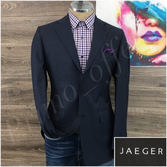 Jaeger Mens Blazer Sport Coat Three Button Jacket Wool Size 38R Men Casual Suits - Picture 1 of 13